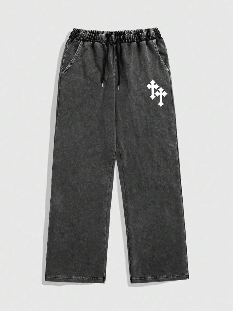 SOLY HUX Men's Y2k Sweatpants Drawstring Gothic Wide Leg Baggy Pants Fall Clothes Streetwear, M