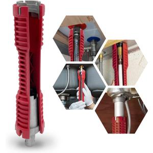 Basin Wrench, Faucet and Sink Installer Tool Multifunctional Plumbing Tool Pipe Extractor for Sink Bathroom Kitchen Toilet Plumbing (2 Head Red)