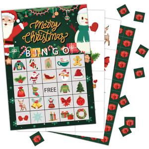 2 x Zodvery Christmas Bingo Cards, Christmas Bingo Game, for New Year Christmas Party Games Favors Supplies, Group Game - 24 Players/ 11shengdan