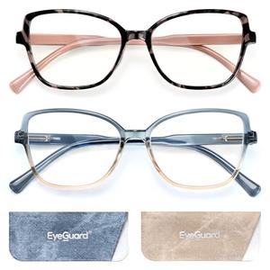 EYEGUARD Stylish Reading Glasses for Women Blue Light Blocking Readers with Spring Hinge Computer Eyeglasses +1.75