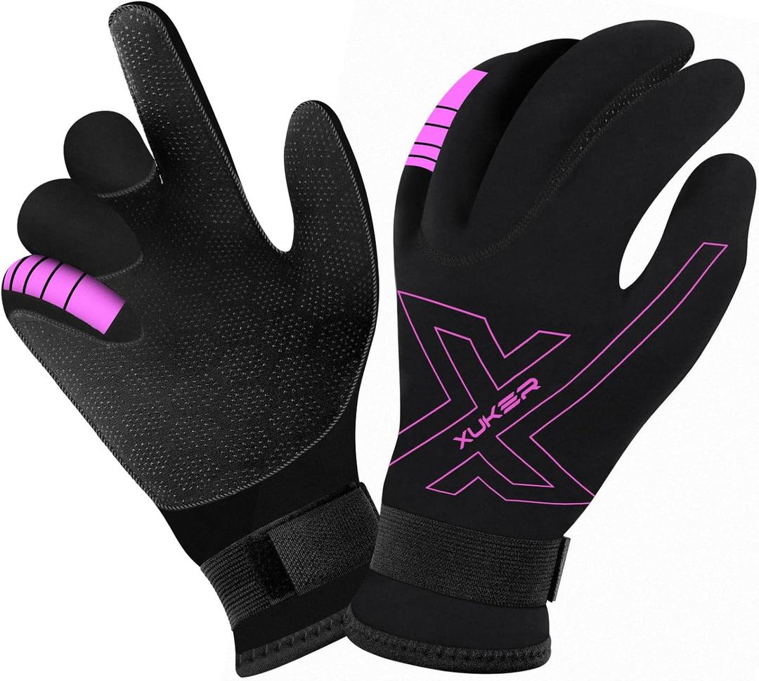 XUKER Neoprene Gloves Women Men, 3mm Wetsuit Dive Gloves Keep Warm for Diving Scuba Kayaking Snorkeling Swimming Water Sports (3X-Large, Pink, Pair of 1)