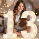 Pooqla 13th Birthday Decorations for Girls Boys, Large 12.6 in Tall Light Up Numbers for 13th Party Decorations Table Decor, Big Marquee Numbers 13th Birthday Gift for Girls Wedding Anniversary Decor