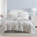 Laura Ashley - Quilt Set, Super Soft Bedding with Matching Shams, Includes Bonus Throw Pillow, Chic Room Decor (Emilie Blue, Full/Queen)