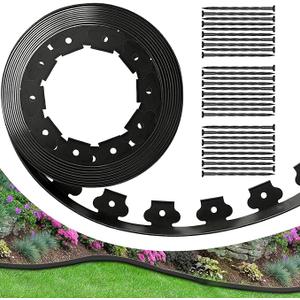 Landscape Garden Edging Kit with 60 Spikes, 4In Tall 66FT Garden Edging Border for Garden, Flower Beds, and Lawn Easy Cutting (Black, 66ft)