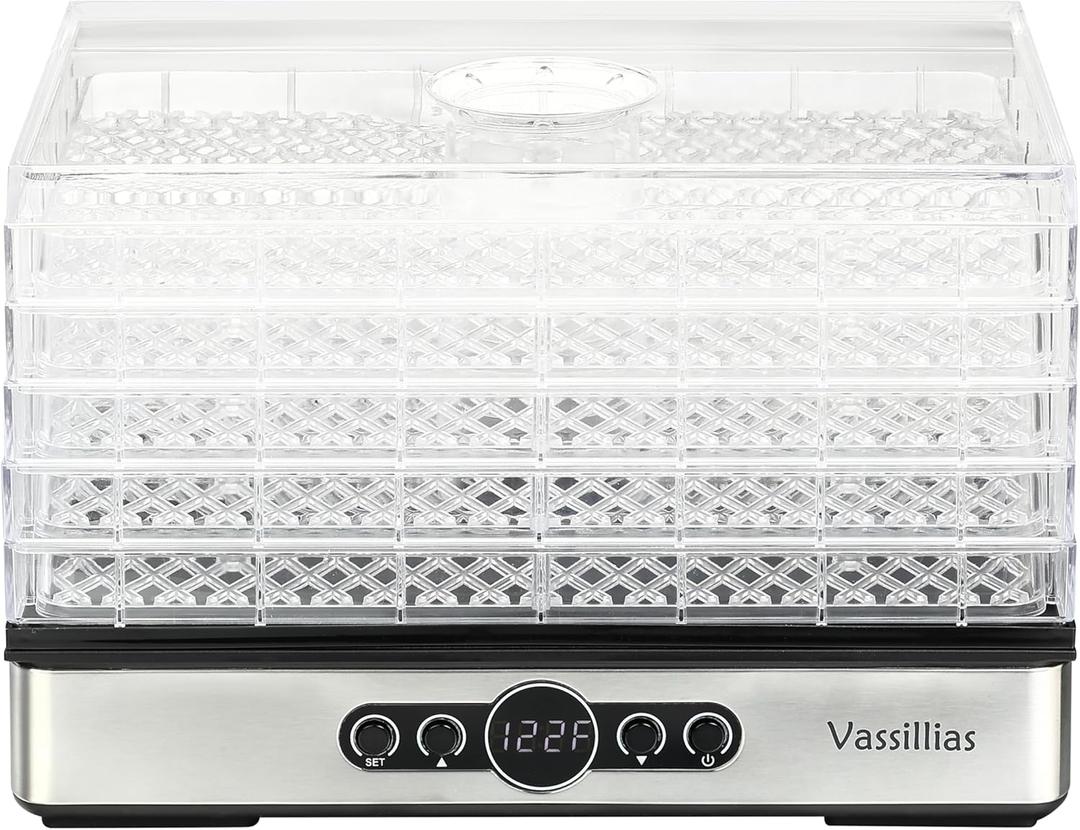 Food Dehydrator Dryer - Dehydrator for Healthy Food, Meat, Jerky, Fruit, Vegetable, Mushroom and Herb, 400W, 158F, Mini Dryer with 5 BPA-Free Drying Racks and Slide Out Tray, White, Model 904