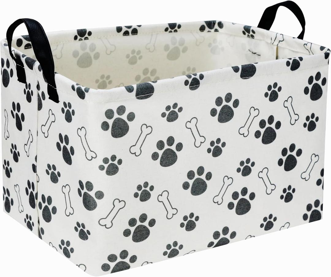 Rectangular Dog Basket,Dog Toy Bin,Dog Storage Basket Organizer.Waterproof PE Coating Puppy Storage Bin with Handles.Dog room decor, Dog Toys, Books, Kids' Gift Basket. (Dog Paw)