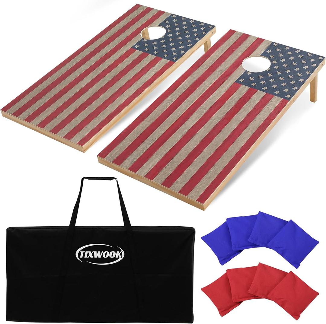 Cornhole Board Set, Solid Wood Cornhole Set, with 8 Bean Bags and Carrying Bag, 4 x 2/3 x 2 ft Corn Hole Outdoor Premium Toss Game for Kids and Adults