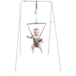 Jolly Jumper Classic (Grey) with Stand - Original Baby Jumper, Indoor and Outdoor Exercise Saddle Seat, Adjustable Height, for Infants up to 28lbs