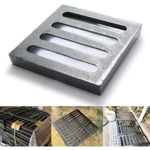 Cast Iron Drain Grate, 9 * 9in Outdoor Drain Cover, B125 Class Ductile Iron Channel Drainage Grates, Heavy Duty Sewer Grate,Black Square Drain Grate for Yard,Driveway,Concrete Floor