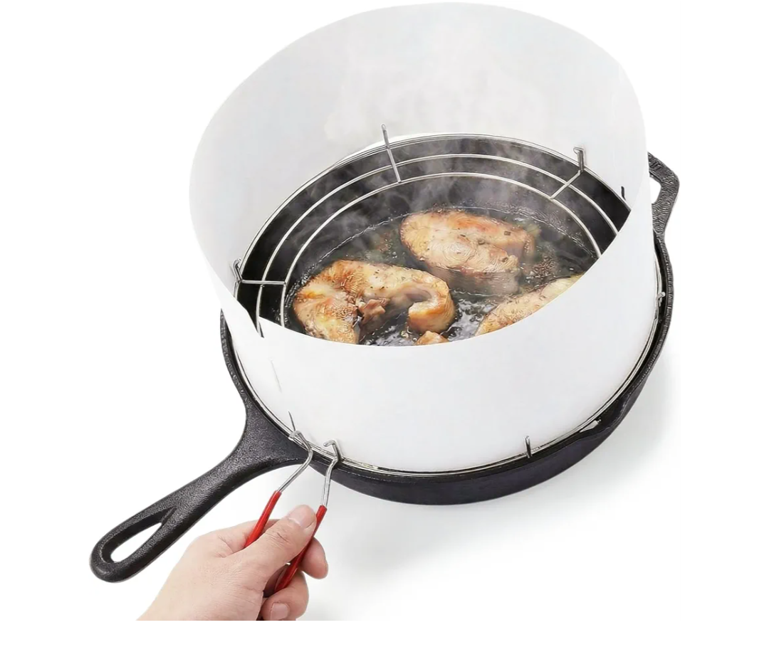 Acellegic Splatter Guard for Frying Pan – 1013 Inch Pan Protector – Grease Splatter Screen Set with Chromeplated Iron Frame & 2 White PP Sheets – Oil Splash Shield for Cooking & Frying