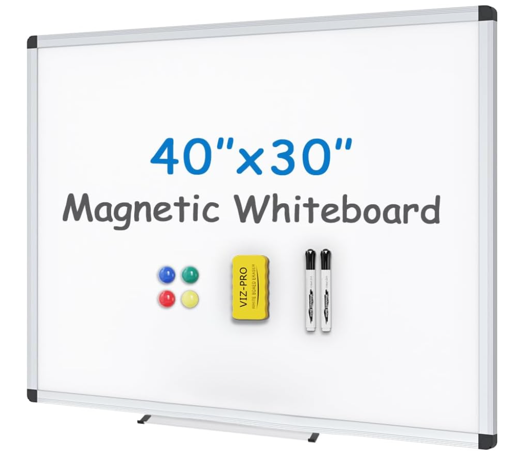 OLIXIS 30" x 40" Magnetic White Board, Dry Erase Board for Wall, Whiteboard with 1 Dry Eraser & 2 Multicolor Markers & 4 Magnetic Pins, Aluminium Frame for Home, School, Office, White