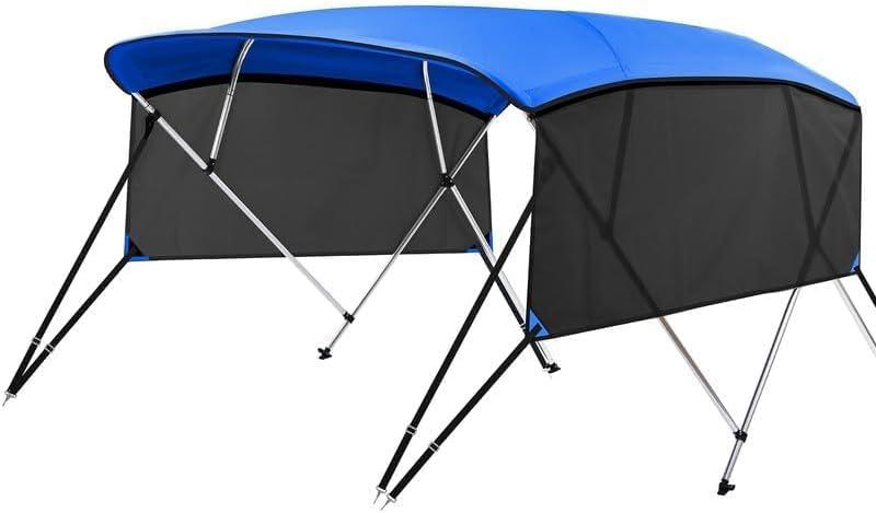 KAKIT 3 4 Bow Bimini Tops with Mesh Sidewalls Support Poles for Boats Marine Grade Canvas Top Includes 2 Straps Storage Boot 1 Inch Aluminum Frame