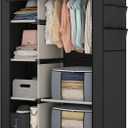 Calmootey Portable Closet, Wardrobe with 6 Shelves and Hanging Rod, Storage Organizer for Bedroom, Non-Woven Fabric Cover with 4 Side Pockets, Includes 2 Storage Bags for Clothes, Black