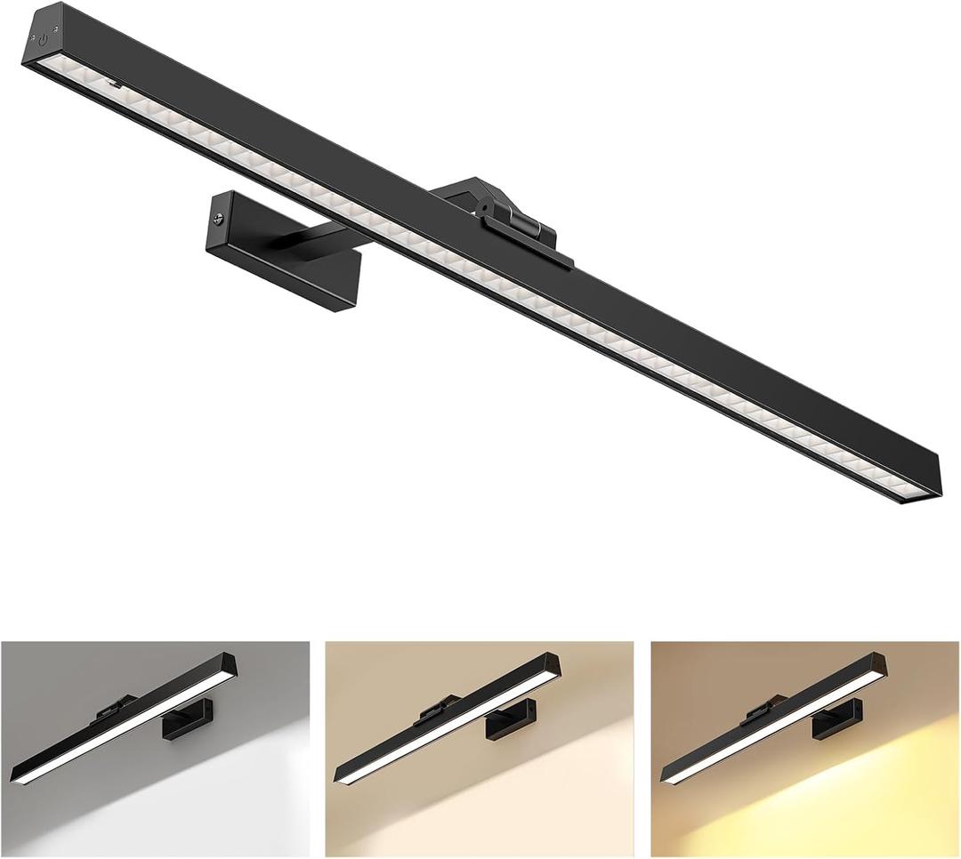 Picture Lights for Wall, Battery Operated Picture Light 24in Gallery Light for Paintings CCT Dimmable Recharging Battery Wall Light with Remote Control for Living Room Gallery Dartboard (1PC24inches, Black)
