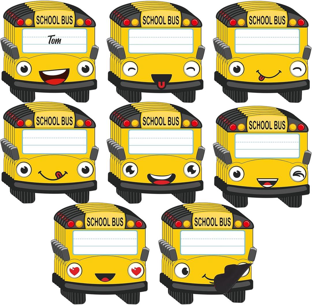 Resurhang 48 Pcs Cute School Bus Dry Erase Magnetic Labels Student Name Tags Magnetic Locker Name Plates Stickers for Classroom Desks School Whiteboards