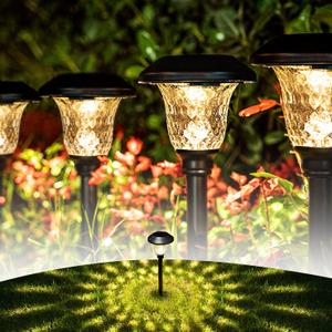 GIGALUMI 8 Pack Solar Pathway Lights, Solar Garden Lights Outdoor Warm White, Waterproof Led Path Lights for Yard, Patio, Landscape, Walkway (Black)