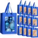 Reginary 50 Pcs Paper Gift Bags with Transparent Window Clear Gift Bag 9.8 x 7.1 x 5.1 Flower Bouquet Bag with Handle Shopping Tote for Graduation Bridesmaid Present Wedding Party Festival(Blue)