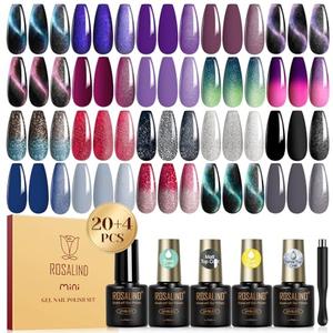 ROSALIND 24PCS Cat Eye Gel Nail Polish Set with Glitter Glossy Matte Top Coat Base Coat, Color Changing Glitter Shinny Effect Magic Gel Polish Set Soak Off Nail Gel Polish Nail Art ROSALIND 24PCS Cat Eye Gel Nail Polish Set with Glitter Glossy Matte Top Coat Base Coat, Color Changing Glitter Shinny Effect Magic Gel Polish Set Soak Off Nail Gel Polish Nail Art