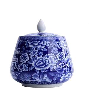 Ceramic Jar with Lid, Sealed Blue and White Canisters for Loose Tea & Coffee, Decorative Porcelain Ginger Jar for Kitchen Countertop Storage & Home Decor