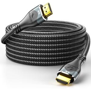 4K Long Hdmi Cable 50 ft, HDMI 2.0 Cable Braided, 4K@60Hz/2K/1080P/3D ARC/Ethernet Gold Plated HDMI Cord, Ultra High Speed Hdmi Cable for UHD TV, Monitor, Laptop, Xbox, PS5/PS4