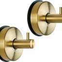 YOHOM Suction Cup Hooks for Shower Towel Holder Stainless Steel Vacuum Bathroom Shower Hook Suction Washcloth Hanger Kitchen Towel Rack for Robe Loofah Wreath Glass Door Window Wall Brushed Gold, 2 Pcs