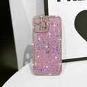 NITITOP Compatible with iPhone 12 Pro Max Case Glitter Sparkly Sequin Design for Girls Women Luxury Bling Crystal Diamond Frame Full Camera Protection Shockproof Protective Phone Cover - Pink