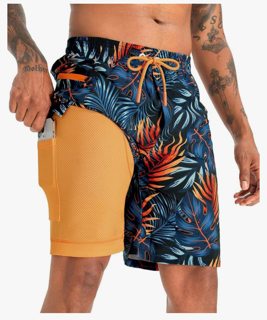 APTRO 2 in 1 Men's Swim Trunks 9" with Zipper Pockets Bathing Suit Built-in Board Shorts Swimwear Long Shorts Size 3XL