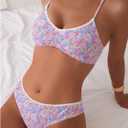RoseSeek Women's 2 Piece Floral Bikini Sets V Neck Bras and Mid Rise Panties Swimwear Beach Wear (Pink, L)