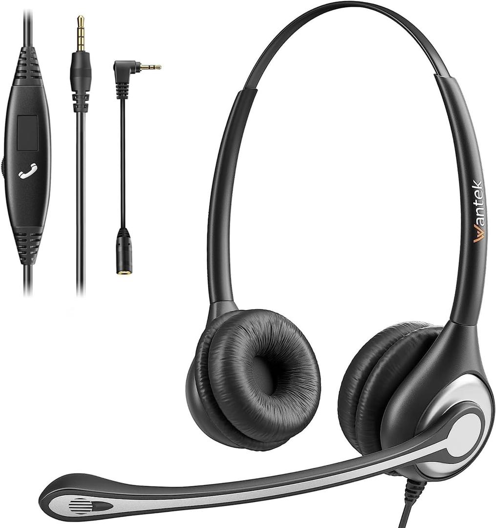 Cell Phone Headset with Microphone Noise Cancelling & Call Controls, 3.5mm Computer Headphones for Samsung PC Business Skype Softphone Call Center Office, Clear Chat, Ultra Comfort