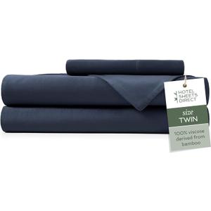 Hotel Sheets Direct 3 Piece Bed Sheet Set Twin Size, 100% Viscose Derived from Bamboo Sheets Set with 1 Pillowcase, Cooling & Breathable Luxury Bedding, Moisture-Wicking, Silky Soft Texture, Navy Blue