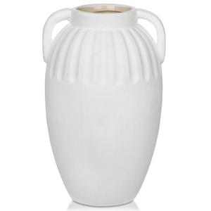 Ceramic Rustic Farmhouse Vase, 9 inch Pottery White Flower Vase with 2 Handles for Centerpieces Pampas Grass Boho Modern Rustic Farmhouse Decor for Living Room Kitchen Countertop Dinner Table Shelves