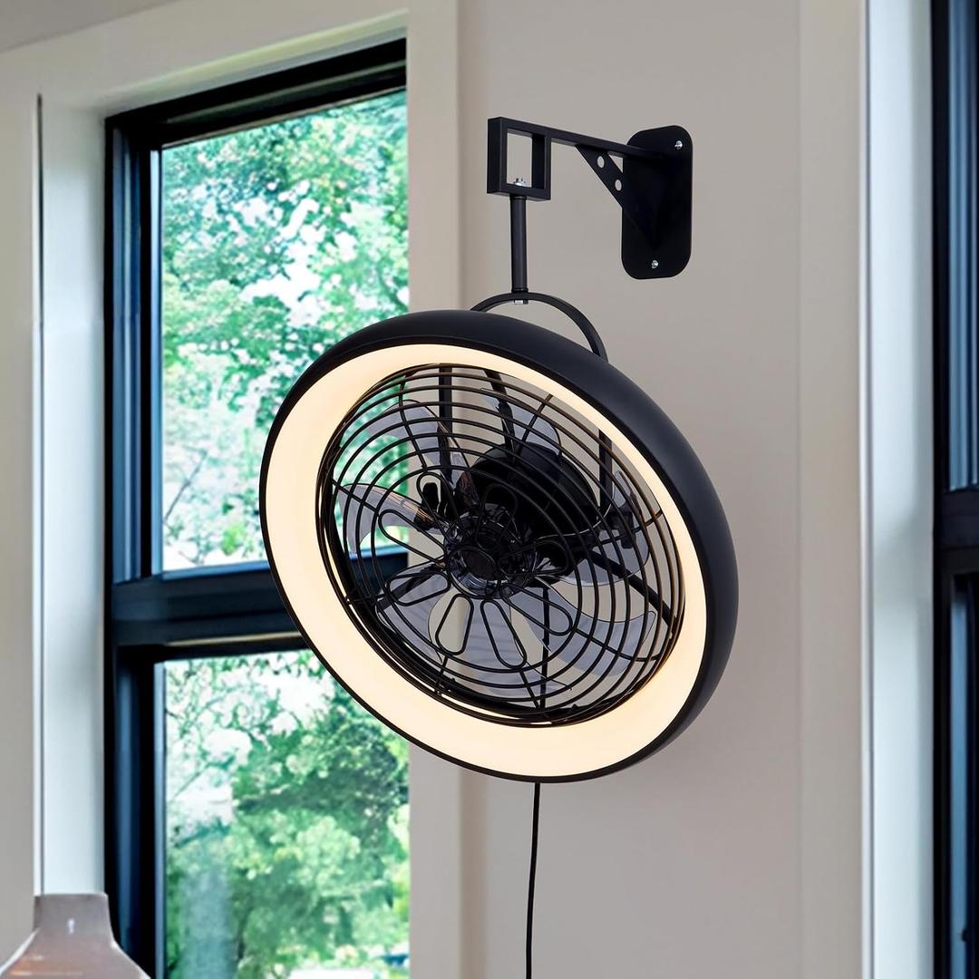 20-Inch Wall Mounted Fan with Lights and Remote Control for Indoor, Black