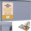 Silicone Pet Feeding Mat - 100% Waterproof Dog & Cat Bowl Pad with Raised Edges - Protects Floors from Messy Eaters & Spills - Anti-Slip, 100% PET-Safe, Dishwasher Safe (Grey 22" x 14")