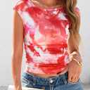 PRETTYGARDEN Women's Summer Floral Mesh Tank Tops 2025 Trendy Casual Cap Sleeve Slim Fitted Blouse Shirt Going Out Outfits (L)