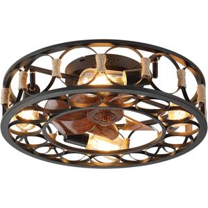 HMFULE 19.7'' 9.0 lb Ceiling Fan with Lights Remote Control 7 Black ABS Blades 6 Speeds 3 Time Settings for Farmhouse Bedroom Living Room