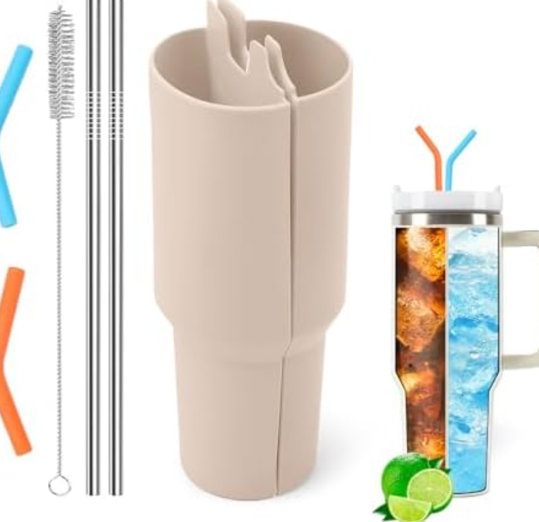 Pack of 2 LittleHugs Silicone 2-in-1 Cup for Stanley Cup 40 oz compatible with Stanley Cup Accessories,Double Drinks Bag Fit Stanley Cups Dispense Different Beverages (Milky Coffee)