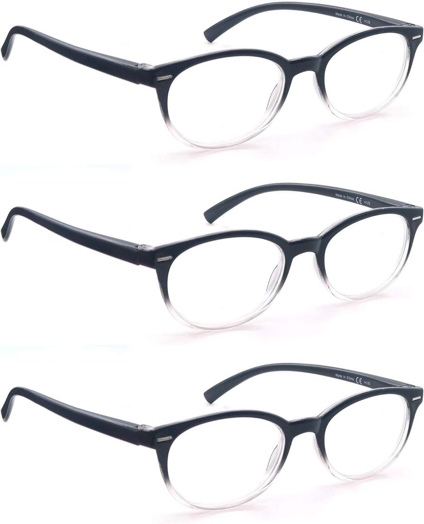 Black Reading Glasses Women Cute Small Round Readers +2.00 for Small Head/Petite Face,Lightweight Cheaters Reading Glasses w/Comfortable Spring Hinges 3 Pack, +2.