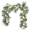 Der Rose 2 Pcs 13FT Artificial Flower Garland, White Rose & Eucalyptus Floral Garland, Faux Flower Vine for Wedding Decor, Table Runner, Arch & Backdrop Decor