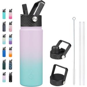 BJPKPK Insulated Water Bottles with Straw Lid, 22oz Cold & Hot Thermo, Stainless Steel Metal Water Bottle with 3 Lids, Reusable Thermo, Cups, Mugs for Daily Use-Lavender Green