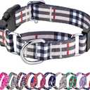 Hikiko Plaid Dog Collar for XSmall Puppy Dogs with Adjustable Nylon Martingale Collars Quick Release Buckle (Beige Plaid,X-Small)