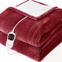 Electric Heated Blanket Twin - 62"x84" Heating Bed Blankets Throw with 10 Heating Levels 8 Hours Auto Off Fast Heating Over-Heated Protection Ultra Soft Warm Flannel ETL Certified Red