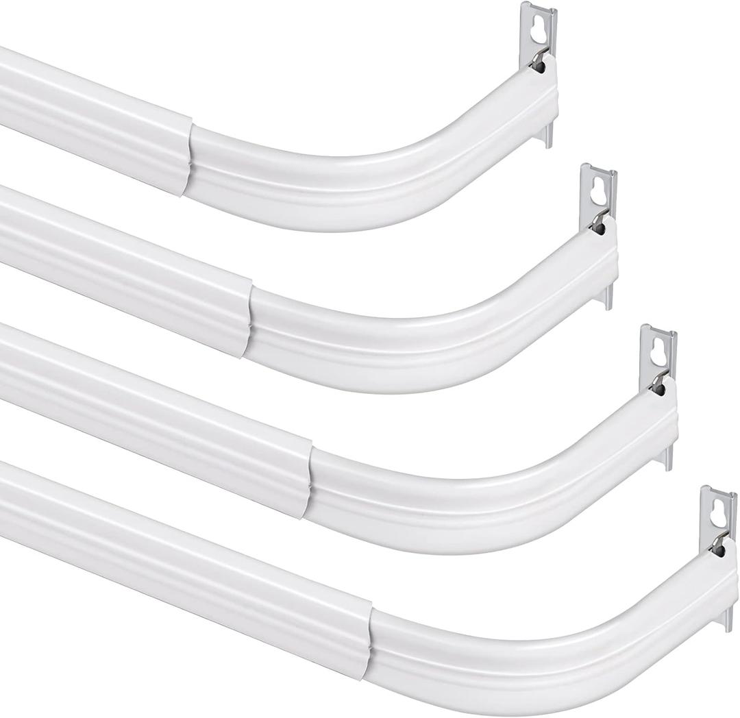 Wesiti 4 Packs Curtain Single Rods Bulk for Windows Adjustable Tension Rod for Door Kitchen Valance Sash Curtains, Bracket and Hardware Included(25-42 Inch,White)