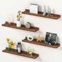 Floating Shelves for Wall, Solid Pine Wood Floating Shelf with Lip for Bedroom, Living Room, Kitchen, 16 Inch Wall Mounted Storage Shelves for Room Decor Organizers Set of 4 (Walnut, 4Pack 16inch)