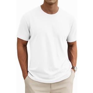 MAGNIVIT Men's Shirts Short Sleeve Cotton T-Shirt Crew Neck Light Tees Classic Basic Casual Tops Plain Soft Shirt (White, L)