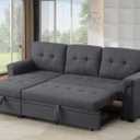 Ball & Cast L-Shape Reversible Sectional Sleeper Sofa Bed 4 in 1 Pull Out Couch with Storage Chaise & Removable Back Cushions,Convertible Sleeper Corner Couch Pull-Out Sofa Bed for Living Room,Office (Dark Gray-7)