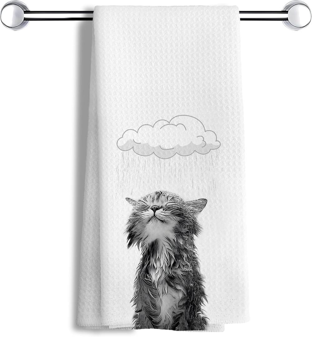 Funny Cat Hand Dish Towels for Bathroom Decor, Cat Lover Gifts for Women, 16x24 Inch