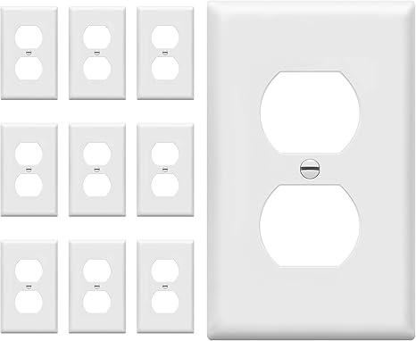 ENERLITES Duplex Wall Plates Kit, Electrical Outlet Covers, Standard Size 1-Gang 4.50" x 2.76", Unbreakable Polycarbonate Thermoplastic, Electric Receptacle Plug Covers, 8821-W-10PCS, White, 10 Pack