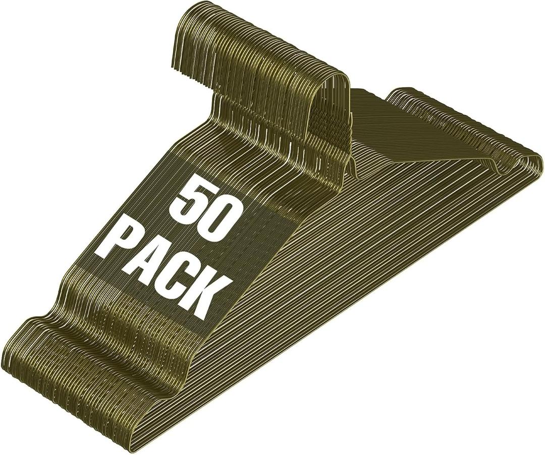Wire Hangers 50 Pack, Metal Wire Clothes Hanger Bulk for Coats, Space Saving Metal Hangers Non Slip 16.7 Inch Ultra Thin, for Standard Size Suits, Shirts, Pants, Skirts-Bronze
