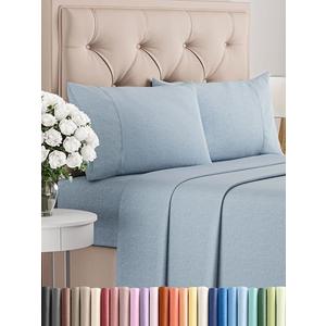 Queen Size 4 Piece Sheet Set - Comfy Breathable & Cooling Bed Sheets Set - Hotel Luxury Bedding for Women, Men, Kids, Teens, Boys & Girls - Deep Pockets, Soft & Wrinkle Free - Blue (Heathered Sheets)