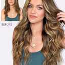 2 x ALXNAN Clip in Hair Extension6PCS Brown with Highlights Long Wavy Hair Extension 24 Inch Thick Soft Synthetic Hair Double Weft Hairpieces for Women